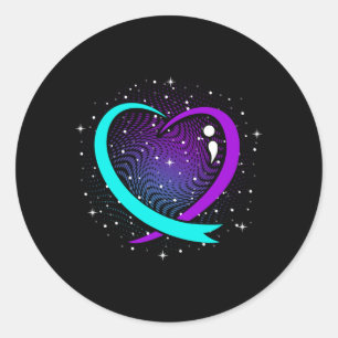 Sticker Rond Graphisme de sensibilisation mignon avec cœur heur