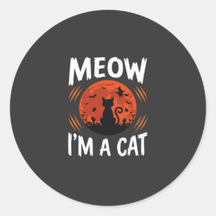 Sticker Rond Graphisme de silhouette de chat de lune drôle d'Ha