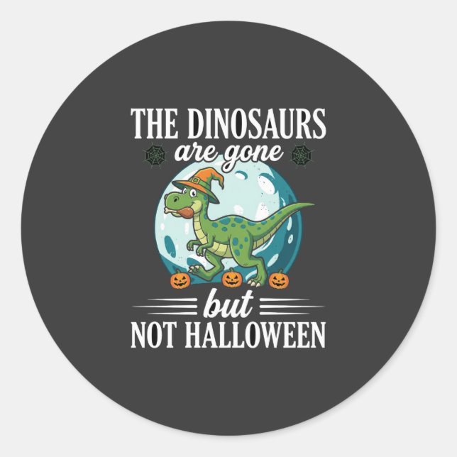 Sticker Rond Graphisme de sorcière d'Halloween de dinosaure drô (Devant)