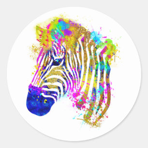 Sticker Rond Graphisme de zèbre avec éclaboussures de peinture 