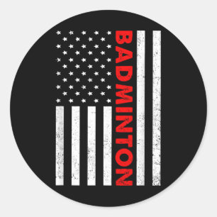 Sticker Rond Graphisme Drapeau États-Unis Badminton Joueur de B