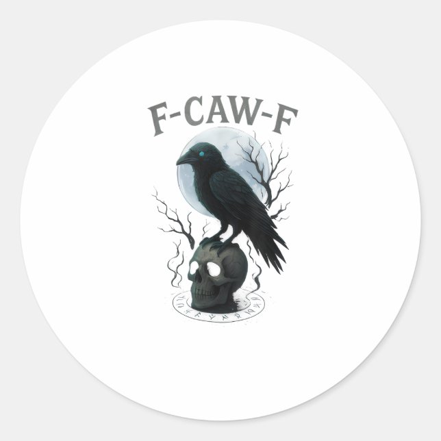 Sticker Rond Graphisme Halloween crâne de corbeau corneille got (Devant)