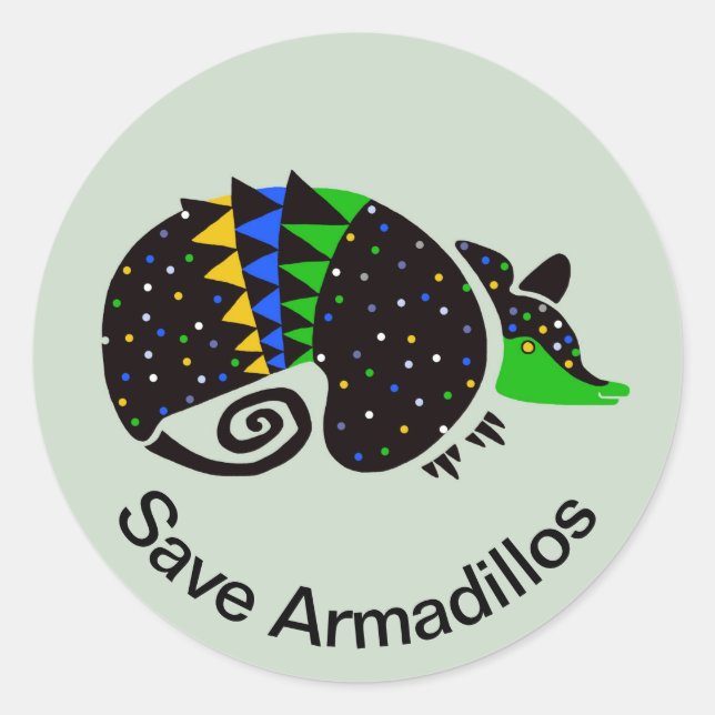 Sticker Rond Graphisme - Save ARMADILLOS - Faune - Nature - (Devant)