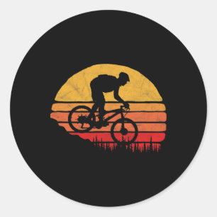 Sticker Rond Graphisme Vintage VTT Outdoor Rétro Coucher de sol