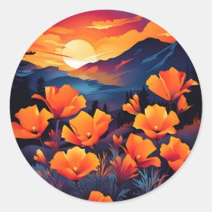 Sticker Rond Gras Californie Populaire avec coucher de soleil