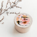 Sticker Rond Gras Coloré Floral Noir Merci Mariage Faveur<br><div class="desc">Cette audacieuse couleur florale noire merci à la faveur de mariage ira merveilleusement avec votre mariage botanique moderne et lumineux. Les grandes aquarelles rose vif, orange brûlé, les fleurs roses poussiéreuses et les aperçus de pêches ou d'abricot dans la verdure donnent à ce design une atmosphère boho chic et vibrante....</div>