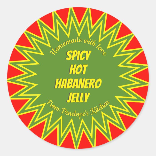 Sticker Rond Gras épicé Hot Habanero Jelly Jar Canning (Devant)