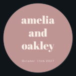 Sticker Rond Gras minimaliste Dusty Rose Retro Mariage personna<br><div class="desc">Gras Minimaliste Boho Dusty Rose Retro Simple Personnalisé Mariage Classique Sticker Rond</div>
