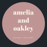 Sticker Rond Gras minimaliste Dusty Rose Retro Mariage personna<br><div class="desc">Gras Minimaliste Boho Dusty Rose Retro Simple Personnalisé Mariage Classique Sticker Rond</div>