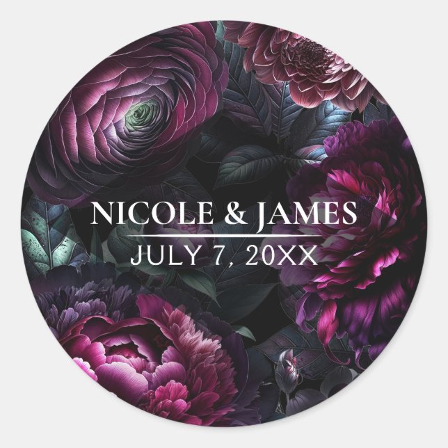 Sticker Rond Gras Moody Flowers Black Enchanted Floral Mariage (Devant)