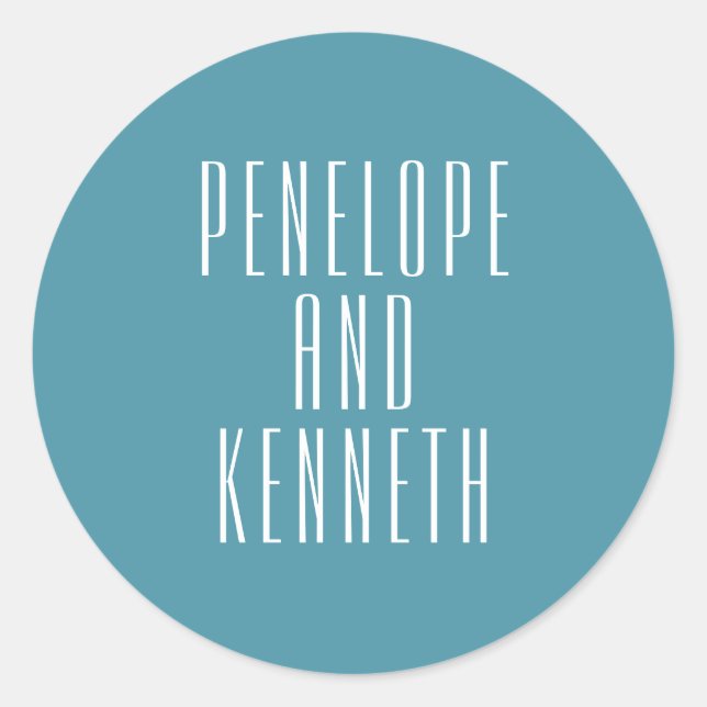 Sticker Rond Gras Noms Typographie rétro Mariage Turquoise colo (Devant)