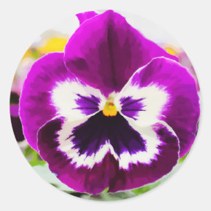 Sticker Rond Gras Pansy Pansy Digital Flower Peinture