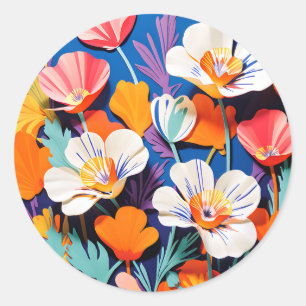 Sticker Rond Gras Pop Art California Poppies