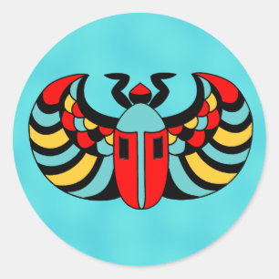 Sticker Rond Gras Pop Art coloré Scarab Beetle Aqua Blue