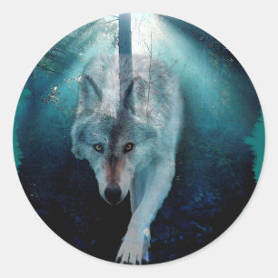 Sticker Rond GRAS WOLF & FOREST Wildlife Series