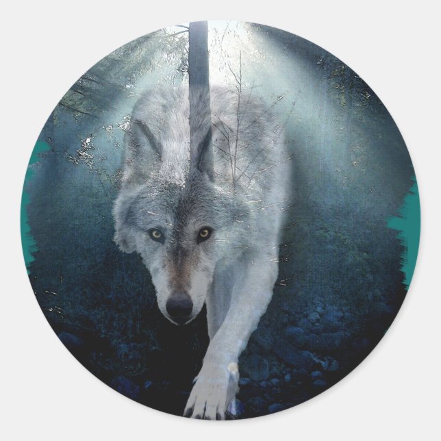 Sticker Rond GRAS WOLF & FOREST Wildlife Series (Devant)