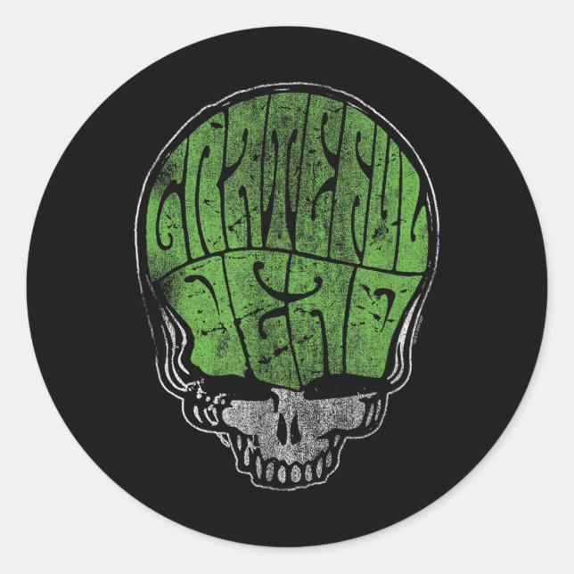 Sticker Rond Grateful Dead Psychedelic Green Stealie Skull Vint (Devant)