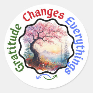 Sticker Rond Gratitude Change Tout - Citation Florale