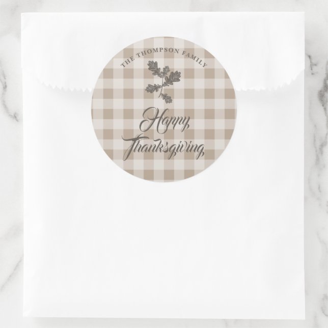 Sticker Rond Gratitude De Thanksgiving Nom De Famille Taupe Pla (Sac)