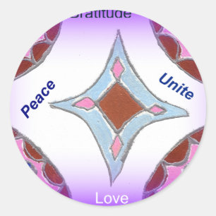 Sticker Rond "Gratitude Peace Love Unite" Mandala Art Imprimer