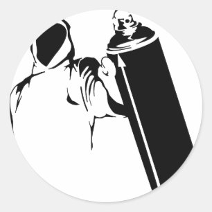 Sticker Rond Graveur de graffiti avec pochoir de spray