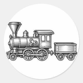 Sticker Rond Gravure de train jouet victorien pour nurserie vin
