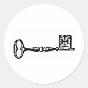 Sticker Rond Gravure sur clé squelette antique