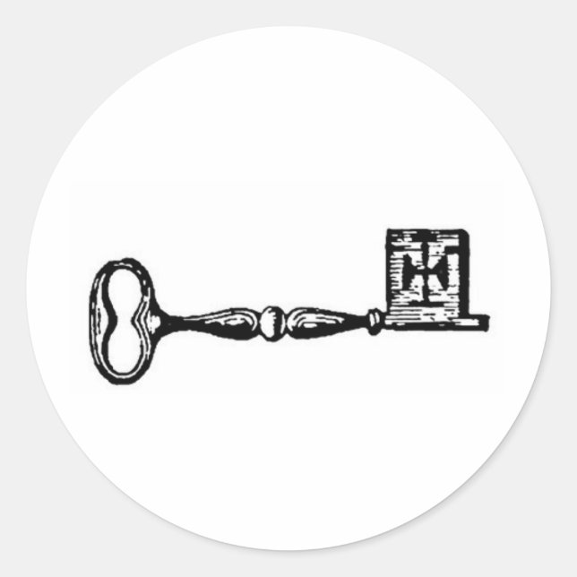 Sticker Rond Gravure sur clé squelette antique (Devant)