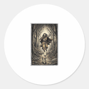 Sticker Rond Gravure vintage berger et agneau forêt
