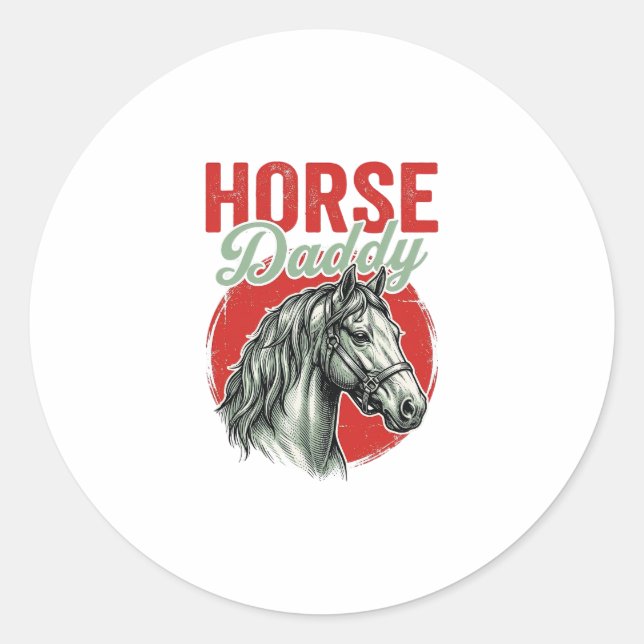 Sticker Rond Gravure vintage de papa cheval (Devant)