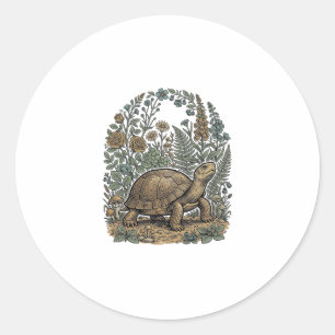 Sticker Rond Gravure vintage tortue jardin botanique
