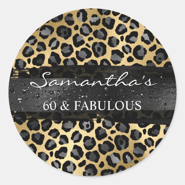 Sticker Rond Gray and Gold Foil Leopard 60 & Fabulous (Devant)