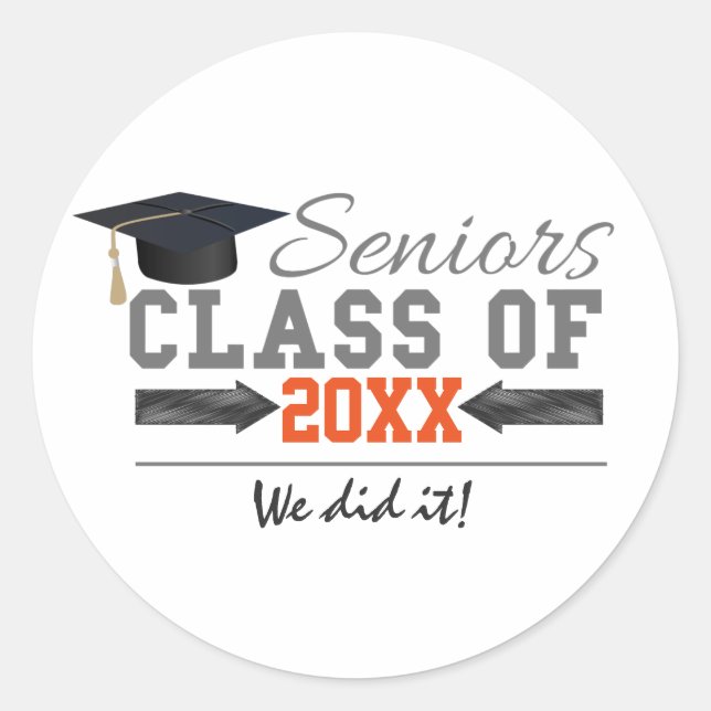 Sticker Rond Gray and Orange Graduation Gear (Devant)