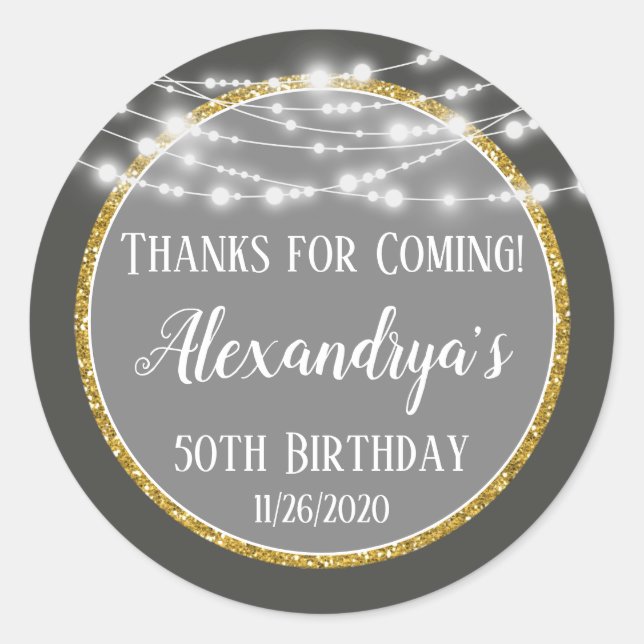 Sticker Rond Gray Gold Anniversaire Merci D'Être Venu Favor Tag (Devant)