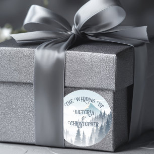 Sticker Rond Gray Mountain Fog Forest Wilderness Mariage d'hive