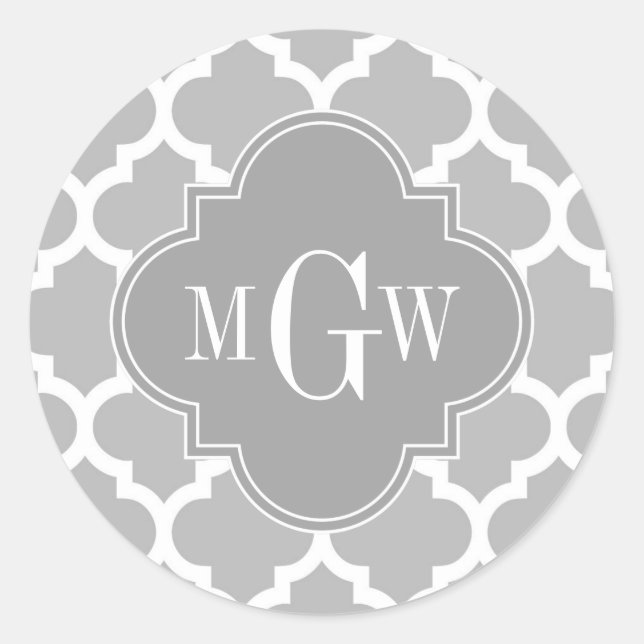 Sticker Rond Gray White Moroccan #5 Gray 3 Monogram initial (Devant)
