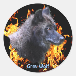 Sticker Rond GRAY WOLF & FOREST FIRE Wildlife Supporter