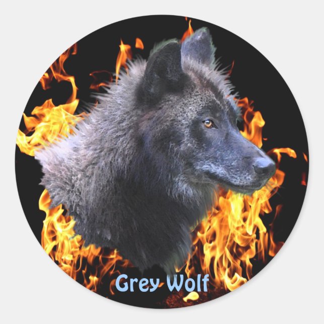 Sticker Rond GRAY WOLF & FOREST FIRE Wildlife Supporter (Devant)