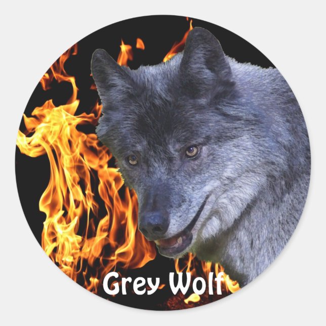 Sticker Rond GRAY WOLF & FOREST FIRE Wildlife Supporter (Devant)