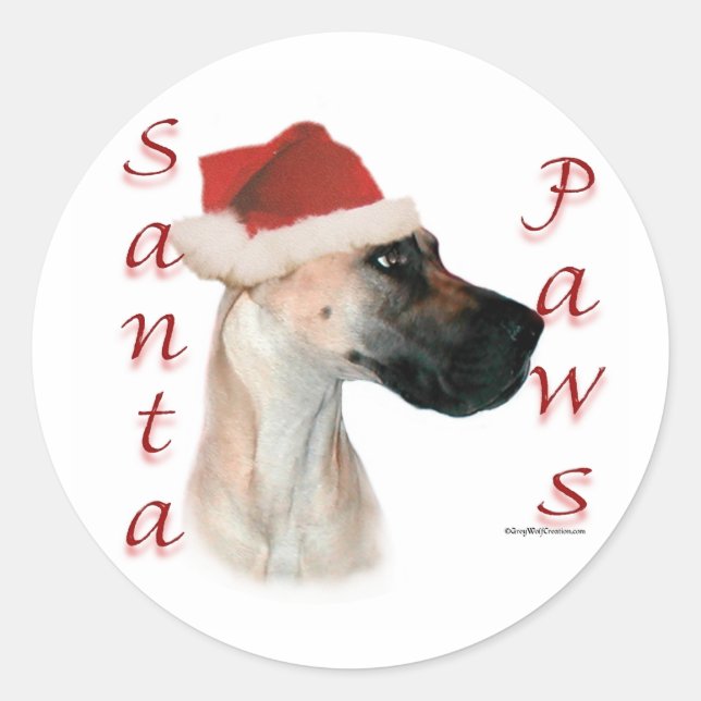 Sticker Rond Great Dane (fawn) Père Noël Paws (Devant)