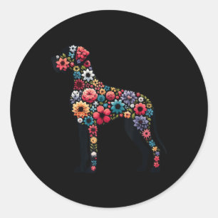 Sticker Rond Great Dane Floral Silhouette Chien Great Dane Amat
