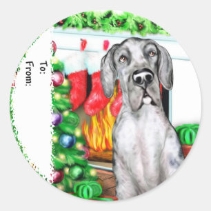 Sticker Rond Great Dane Stockings Merle UC Tags cadeaux