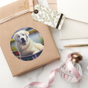 Sticker Rond Great Pyrenees on a Paddle: A Scenic Adventure