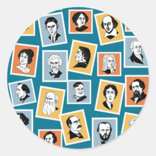 Sticker Rond Great writers, poets and playwrights on stamps-1