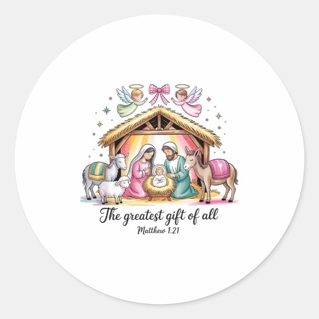 Sticker Rond Greatest Of All Nativity Design Festive Apparel  (Devant)