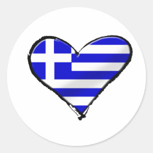 Sticker Rond Grec love - J'aime Grèce drapeau amour coeur