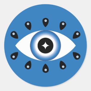 Sticker Rond Grec Mal Oeil Bleu Noir Blanc