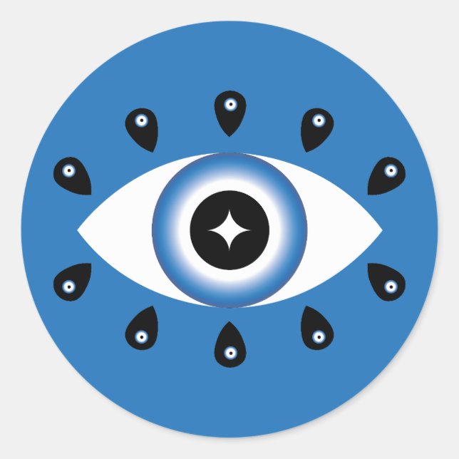 Sticker Rond Grec Mal Oeil Bleu Noir Blanc (Devant)