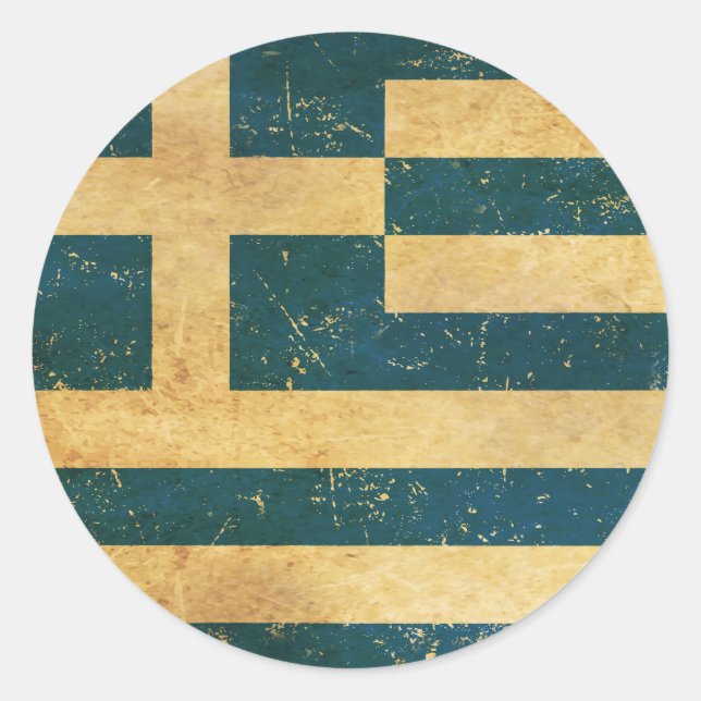 Sticker Rond Grèce Drapeau Vintage Grunge Design (Devant)
