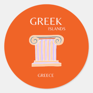 Sticker Rond Grèce, Îles grecques, Voyage Preppy, Orange